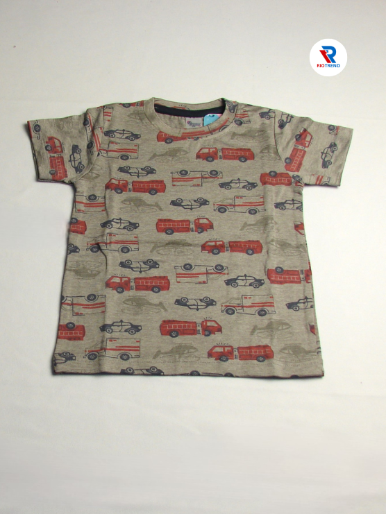 Fire truck design T-shirt for baby boys aged 6-12 months, by RioTrend