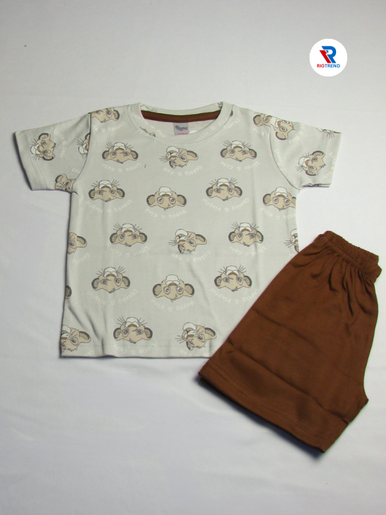 MOUSE design clothing set for baby boys aged 6-12 months, by RioTrend, in a biscuit color