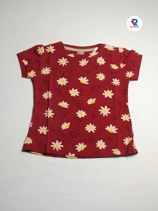 Red design T-shirt for baby girls aged 12-18 months, by RioTrend