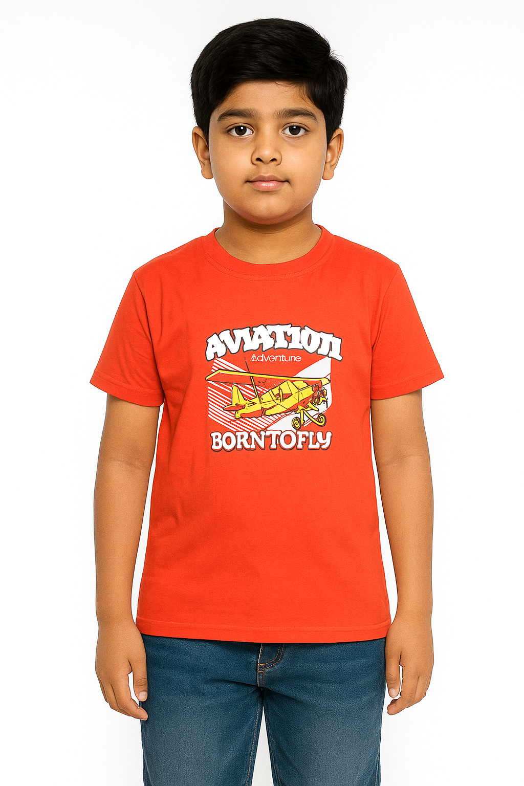 Boys' Cotton Half Sleeve T-Shirt Mandarin Orange Color