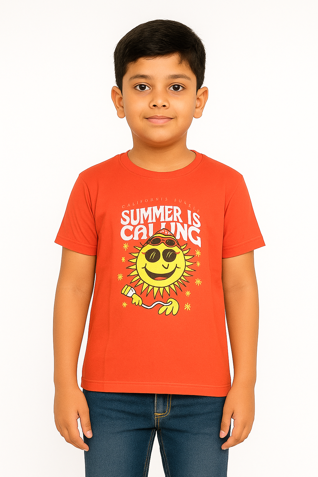 Boys' Cotton Half Sleeve Red Orange