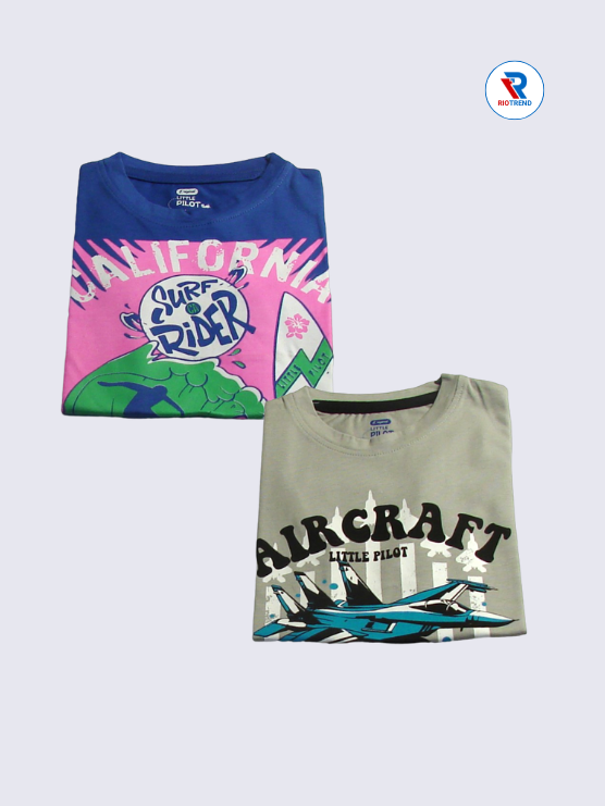 Boys Sleeveless Cotton T-Shirt Combo (Pack of 2) - Sporty Blue and Cream Color