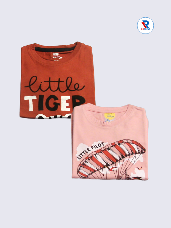 Boys Sleeveless Cotton T-Shirt Combo (Pack of 2) - Sleek Brown and Peach Color