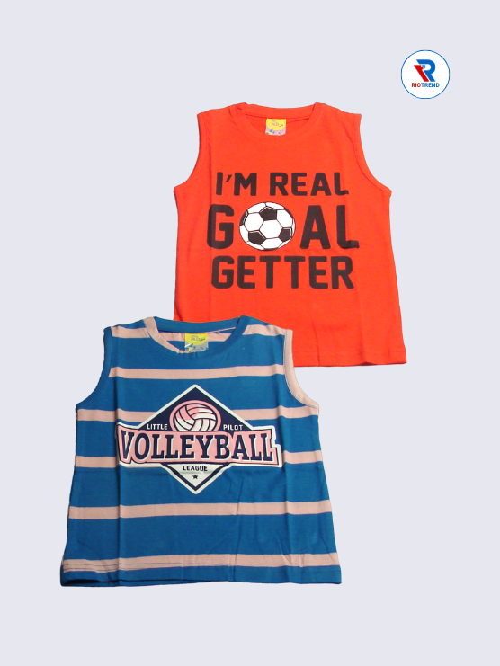 Boys Sleeveless Cotton T-Shirt Combo (Pack of 2) - Bold Red and Blue Color