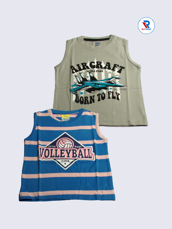 Boys Sleeveless Cotton T-Shirt Combo (Pack of 2) - Chic Cream and Blue Color