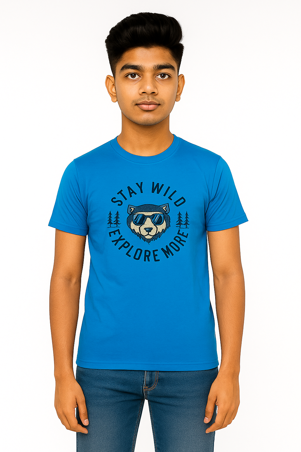 Boys' Cotton Half Sleeve T-Shirt Blue & White