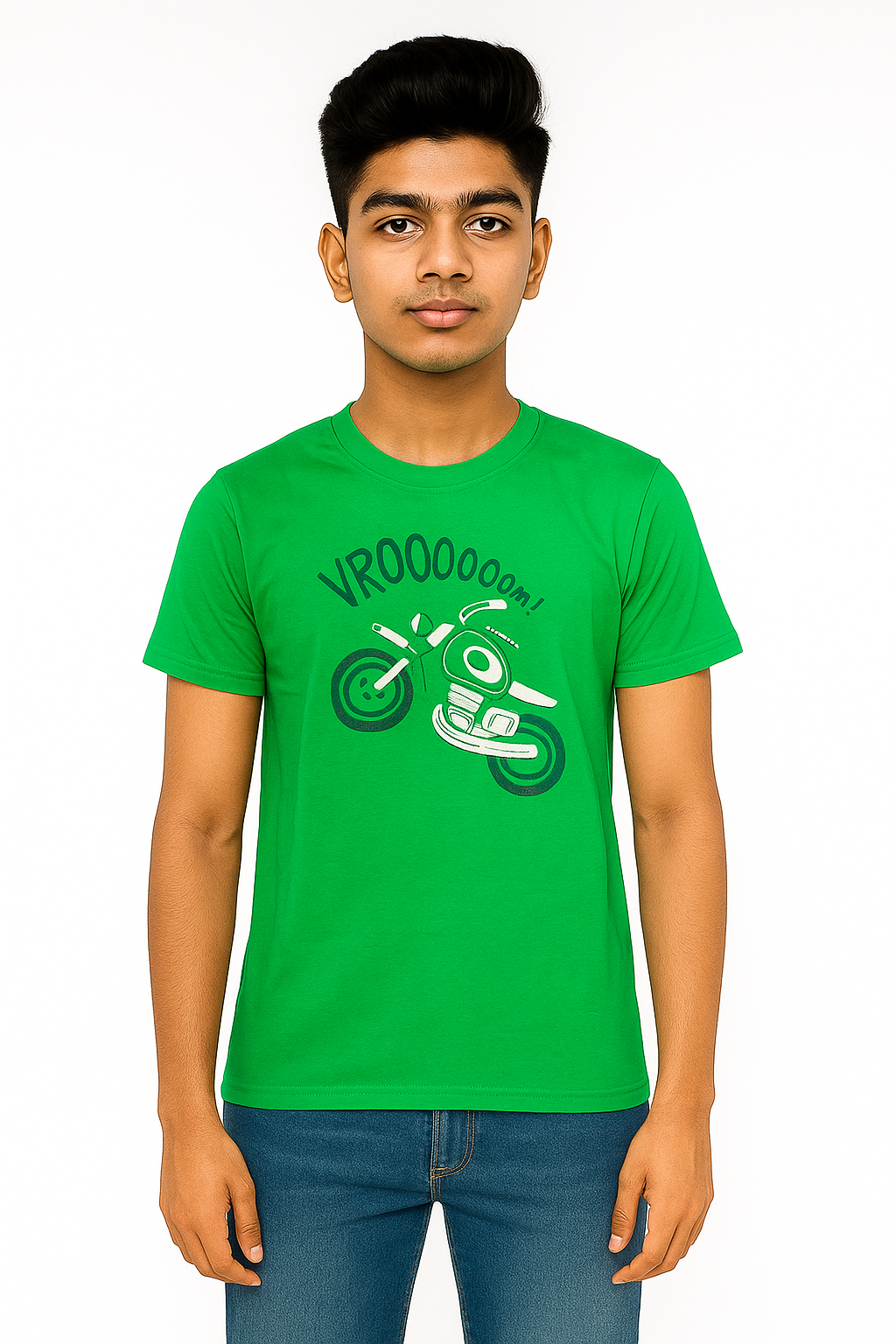 Boys' Cotton Half Sleeve T-Shirt Green & Black