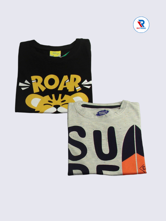 Boys Half Sleeve Cotton T-Shirt Combo (Pack of 2) - Refined Black and Cream Color