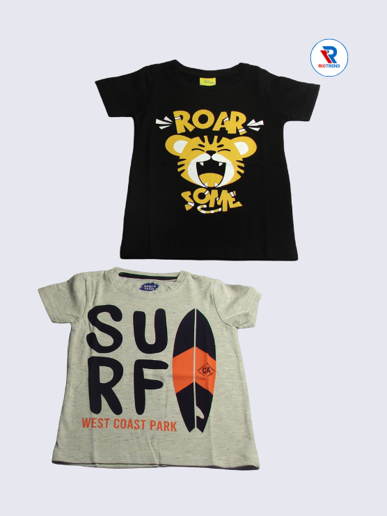 Boys Half Sleeve Cotton T-Shirt Combo (Pack of 2) - Refined Black and Cream Color