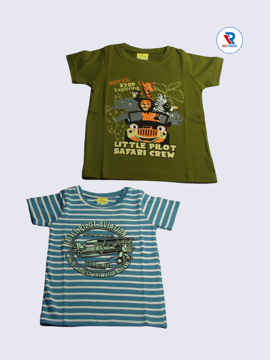 Boys Half Sleeve Cotton T-Shirt Combo (Pack of 2) - Classic Dark Green and Cyan Color