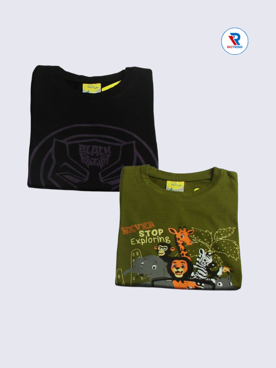 Boys Half Sleeve Cotton T-Shirt Combo (Pack of 2) - Cool Purple and Dark Green Color