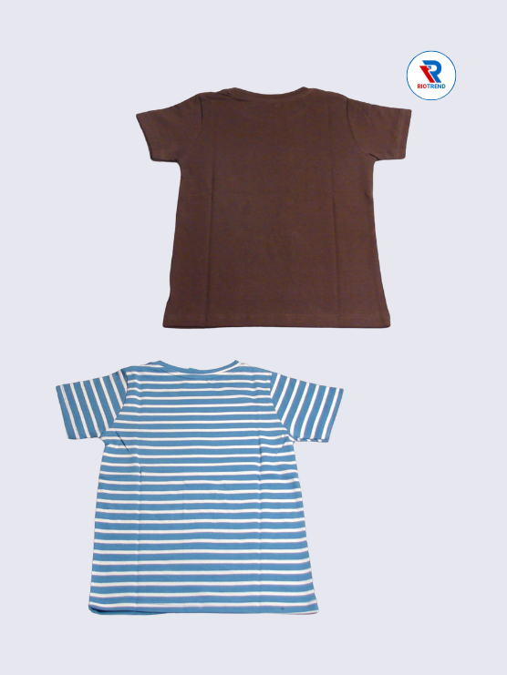 Boys Half Sleeve Cotton T-Shirt Combo (Pack of 2) - Fresh Dark Sienna and Cadet Blue Color