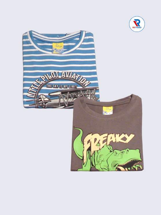 Boys Half Sleeve Cotton T-Shirt Combo (Pack of 2) - Sophisticated Cadet Blue and Deep Taupe Color