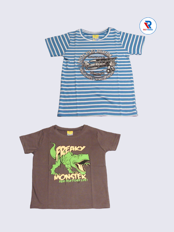 Boys Half Sleeve Cotton T-Shirt Combo (Pack of 2) - Sophisticated Cadet Blue and Deep Taupe Color