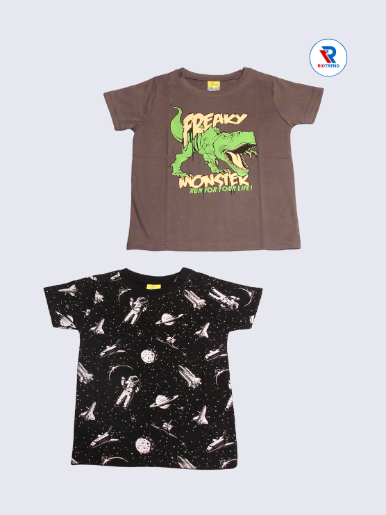 Boys Half Sleeve Cotton T-Shirt Combo (Pack of 2) - Relaxed Deep Taupe and Black Color
