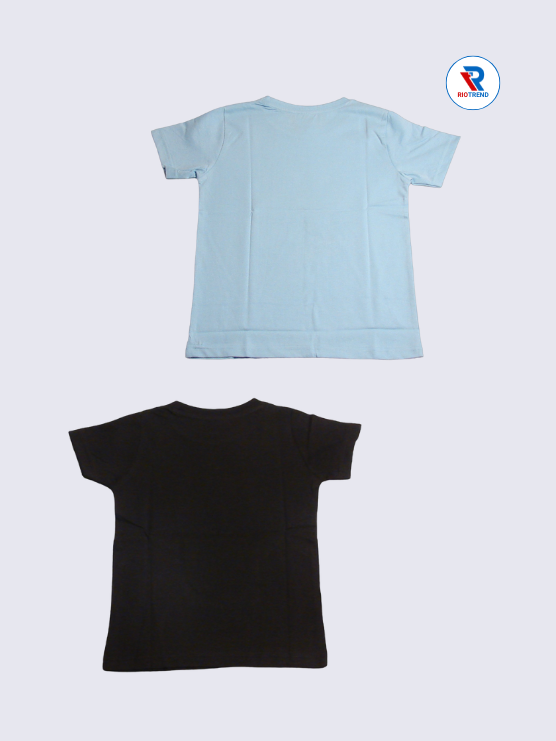 Boys Half Sleeve Cotton T-Shirt Combo (Pack of 2) - Energetic Light Steel Blue and Black Color