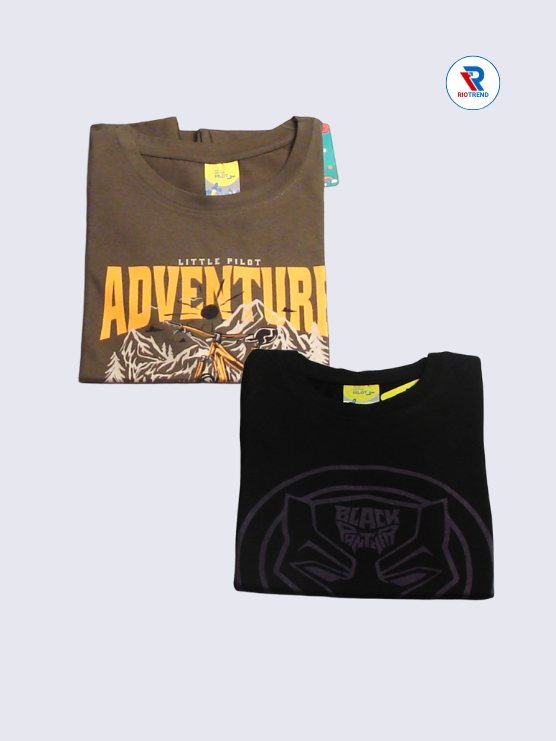 Boys Half Sleeve Cotton T-Shirt Combo (Pack of 2) - Classic Power Dark Brown and Black Color