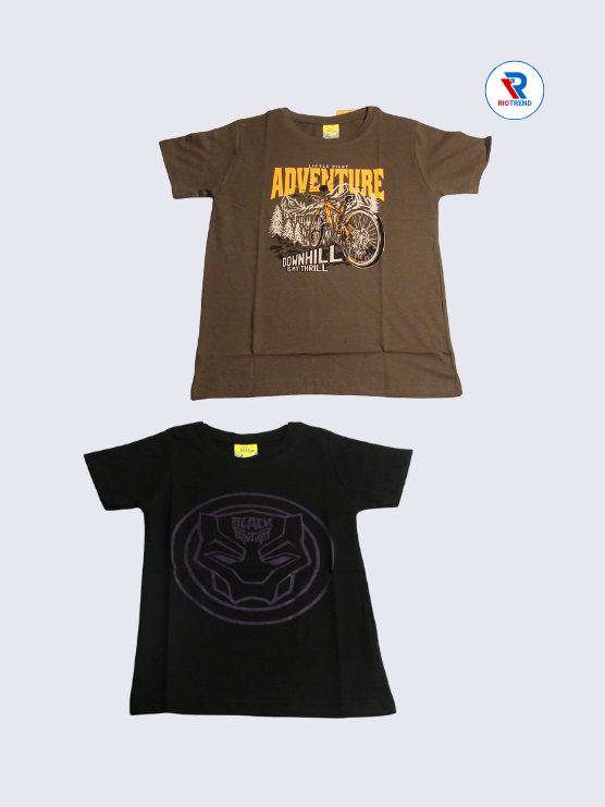 Boys Half Sleeve Cotton T-Shirt Combo (Pack of 2) - Classic Power Dark Brown and Black Color