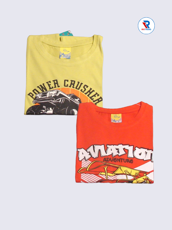 Boys Half Sleeve Cotton T-Shirt Combo (Pack of 2) - Energy Unleashed Goldenrod and Mandarin Orange Color