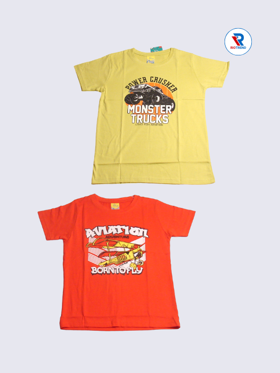 Boys Half Sleeve Cotton T-Shirt Combo (Pack of 2) - Energy Unleashed Goldenrod and Mandarin Orange Color
