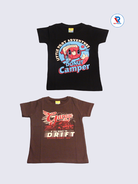Boys Half Sleeve Cotton T-Shirt Combo (Pack of 2) - Playful Spirit Black and Dark Sienna Color