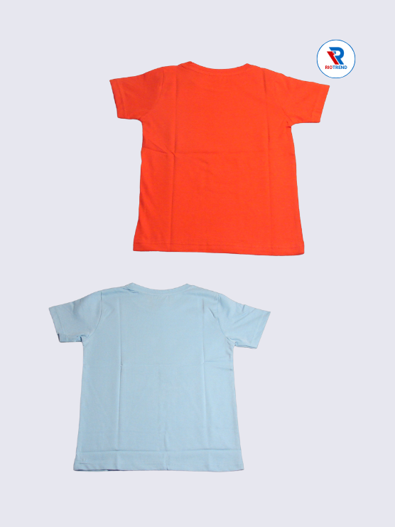 Boys Half Sleeve Cotton T-Shirt Combo (Pack of 2) - Vibrant Energy Red Orange and Light Steel Blue Color