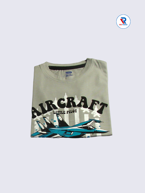Boys T-Shirt 02 to 08yrs in Cream with Blue Color(Folded)-RioTrend
