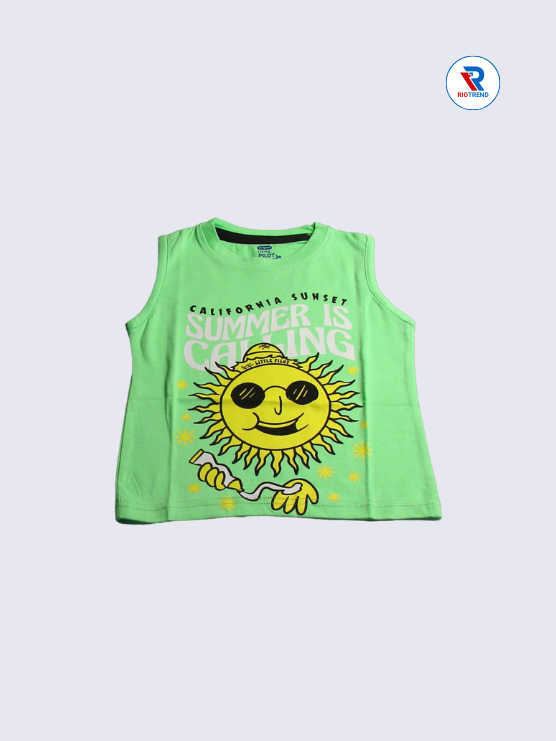 Boys T-Shirt 02 to 08yrs in Light Green Blue with Yellow Color(Front)-RioTrend