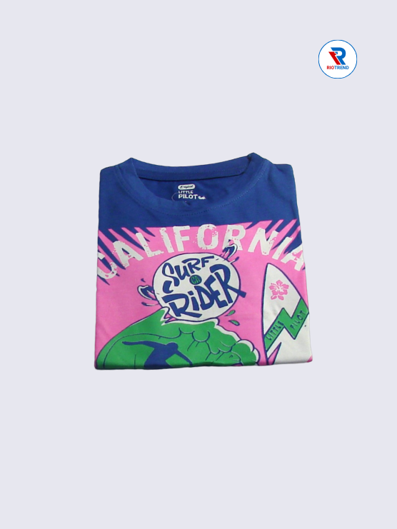 Boys T-Shirt 02 to 10yrs in Blue with Pink Color(Folded)-RioTrend