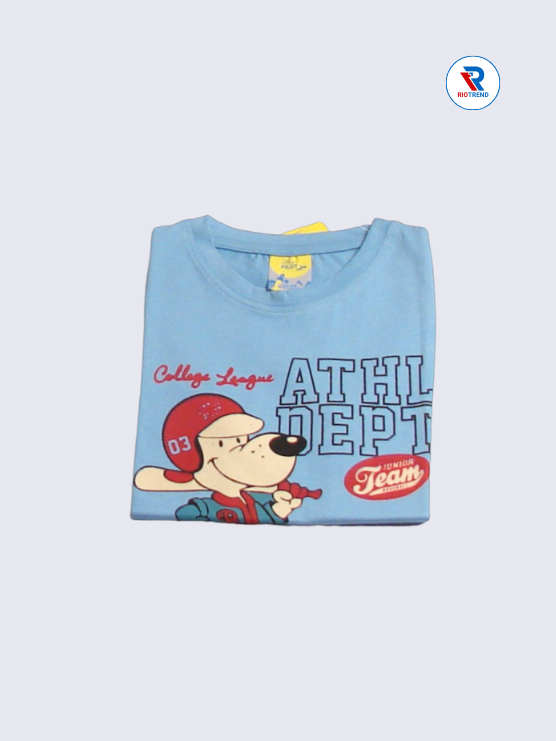 Boys T-Shirt 05 to 10yrs in Steel Blue with Red Color(Folded)-RioTrend