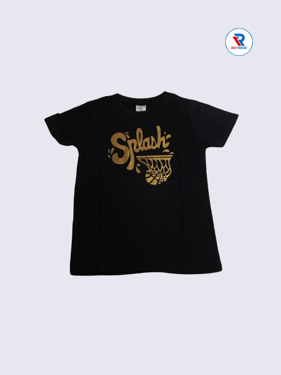 Boys T-Shirt 07-08yrs in Black with Gold Color(Front)-RioTrend