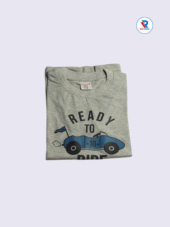 Boys T-Shirt 07-08yrs in Gray with Blue Color(Folded)-RioTrend