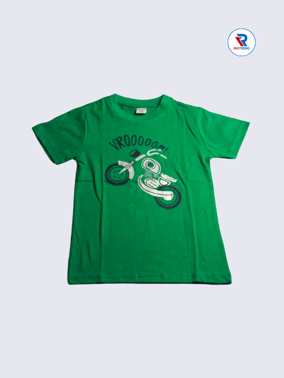 Boys T-Shirt 07-08yrs in Green with Black Color(Front)-RioTrend