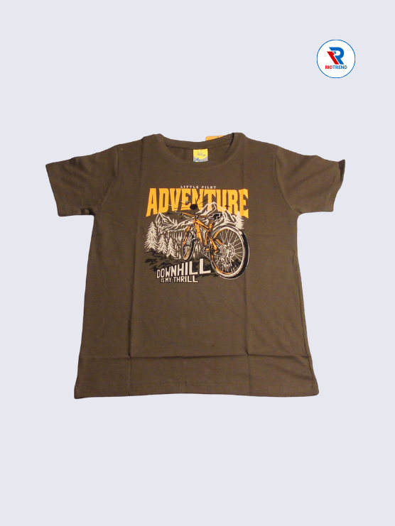 Boys T-Shirt 11 to 12yrs in Dark Brown Color(Front)-RioTrend