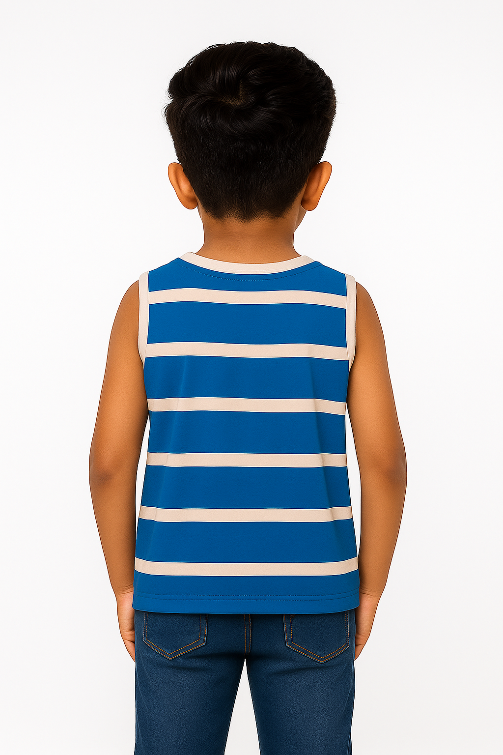 Boys' Cotton Sleeveless Blue with Pink T-Shirt