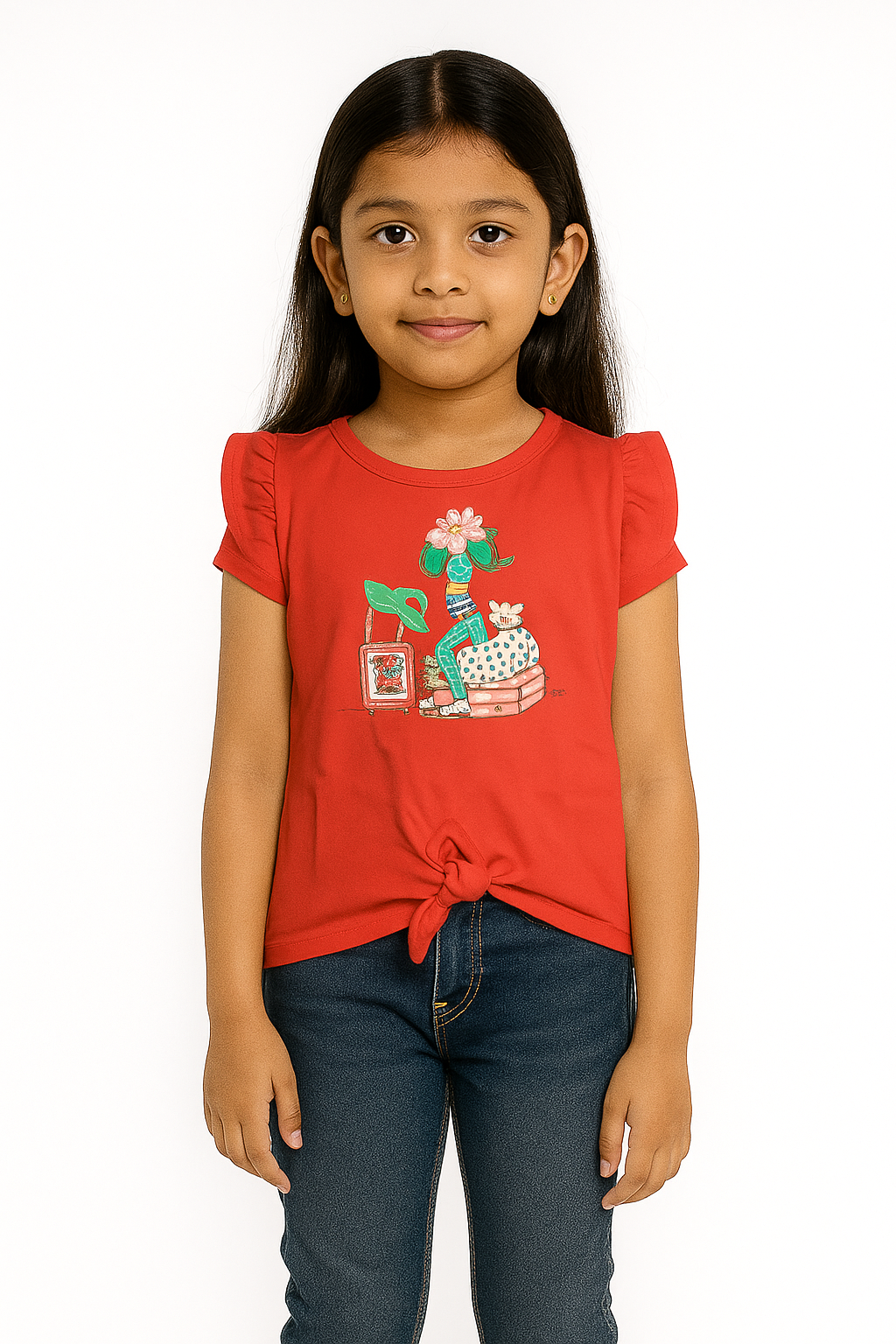 Girls Half Sleeve Knot Top Dark Pink Color