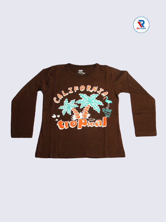 Girls Full Sleeve T-Shirt 03-04yrs in Coffee Color(Front)-RioTrend