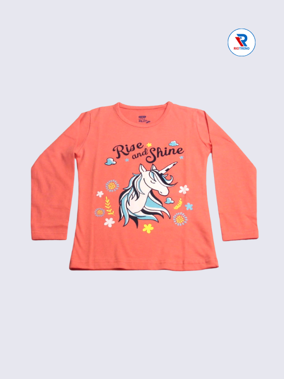 Girls Full Sleeve T-Shirt 03-04yrs in Pink Color(Front)-RioTrend