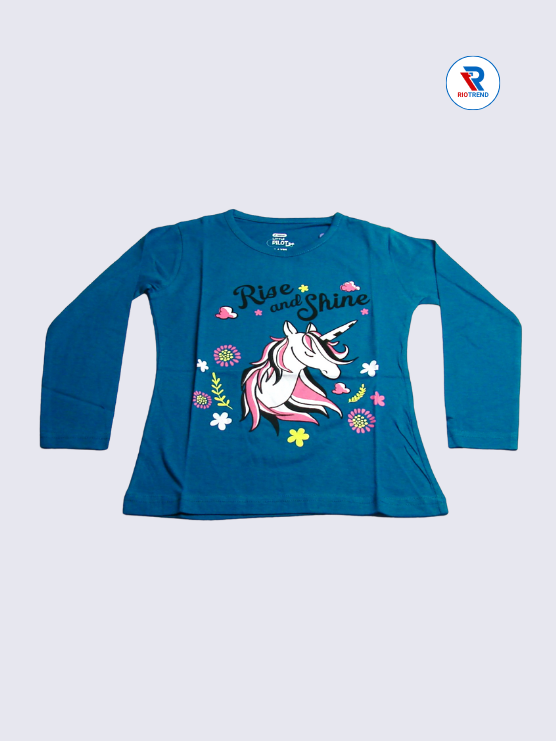 Girls Full Sleeve T-Shirt 03 to 08yrs in Blue Color(Front)-RioTrend