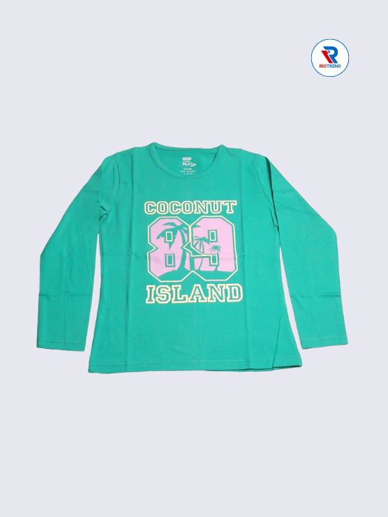 Girls Full Sleeve T-Shirt 03 to 08yrs in Seafoam Green Color(Front)-RioTrend