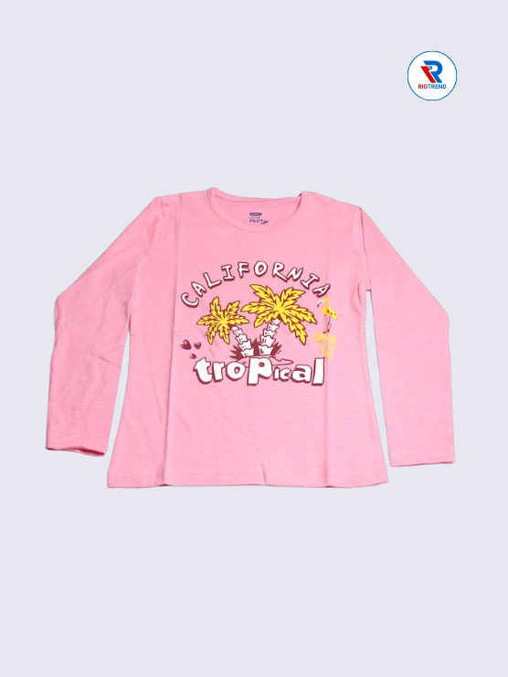 Girls Full Sleeve T-Shirt 03 to 14yrs in Carnation Pink Color(Front)-RioTrend