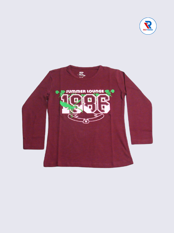 Girls Full Sleeve T-Shirt 05-06yrs in Deep Ruby Color(Front)-RioTrend