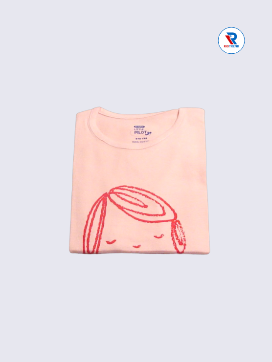Girls Full Sleeve T-Shirt 09-10yrs in Pale Pink Color(Folded)-RioTrend