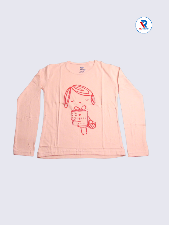 Girls Full Sleeve T-Shirt 09-10yrs in Pale Pink Color(Front)-RioTrend