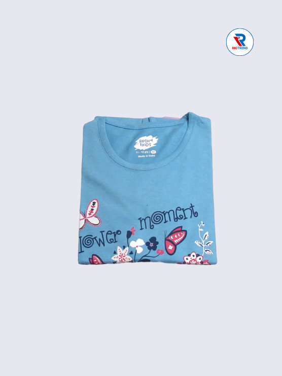 Girls Full Sleeve T-Shirt 11-12yrs in Steel Blue Color(Folded)-RioTrend