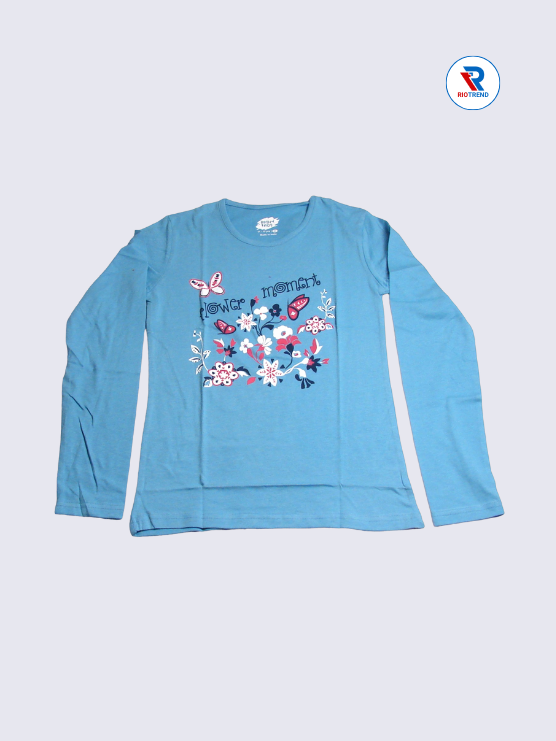 Girls Full Sleeve T-Shirt 11-12yrs in Steel Blue Color(Front)-RioTrend