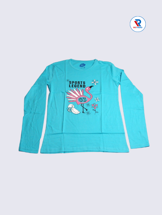 Girls Full Sleeve T-Shirt 09-10yrs in Cerulean Color(Front)-RioTrend