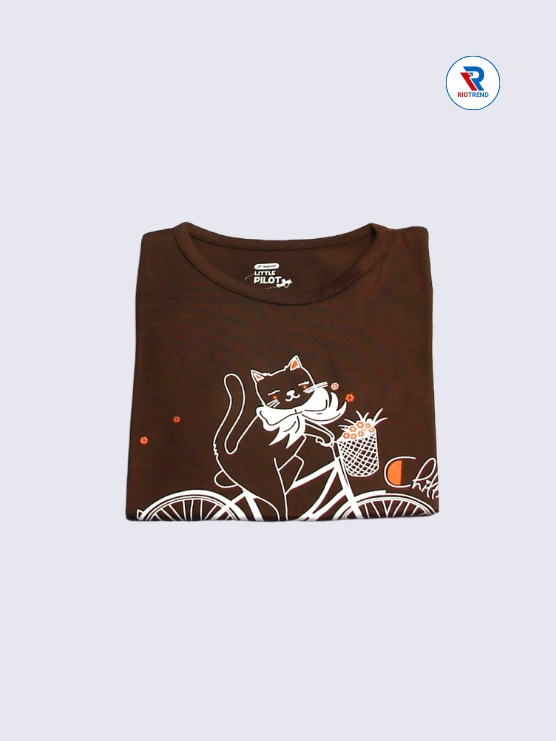 Girls T-Shirt 03-04yrs in Brown Color(Folded)-RioTrend