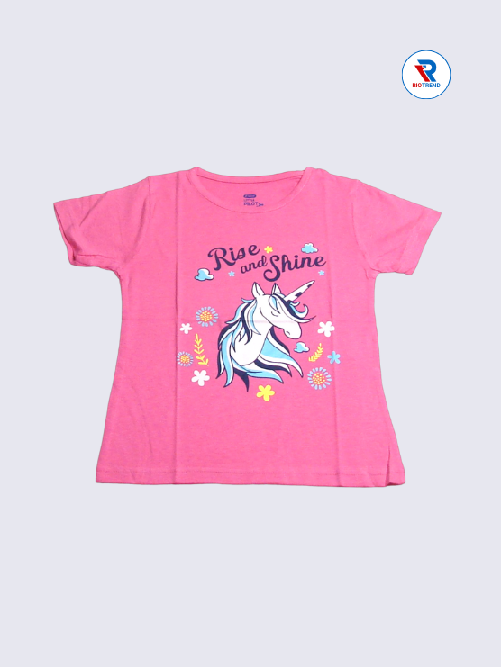Girls T-Shirt 05-06yrs in Carnation Pink Color(Front)-RioTrend