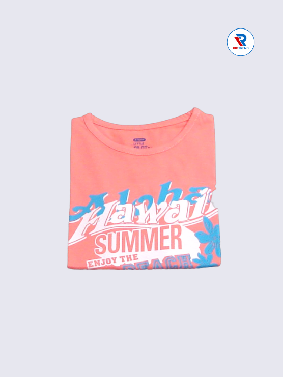 Girls T-Shirt 05-06yrs in Coral Pink Color(Folded)-RioTrend
